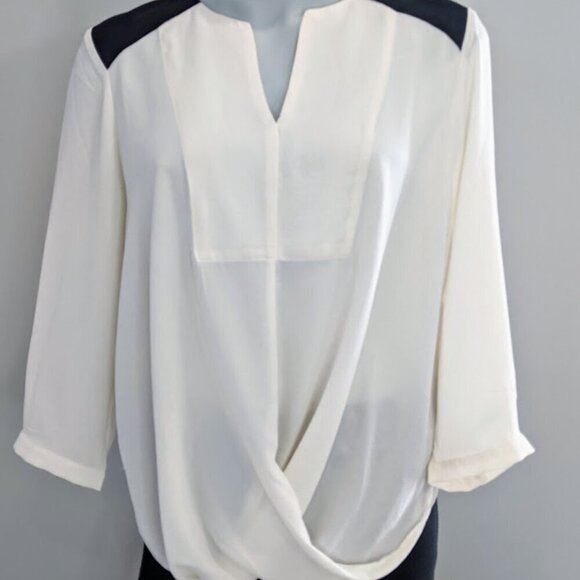 Women's Forever 21 Split Neck 3/4 sleeve Draped Front Sheer Blouse | Size M - Picture 2 of 5